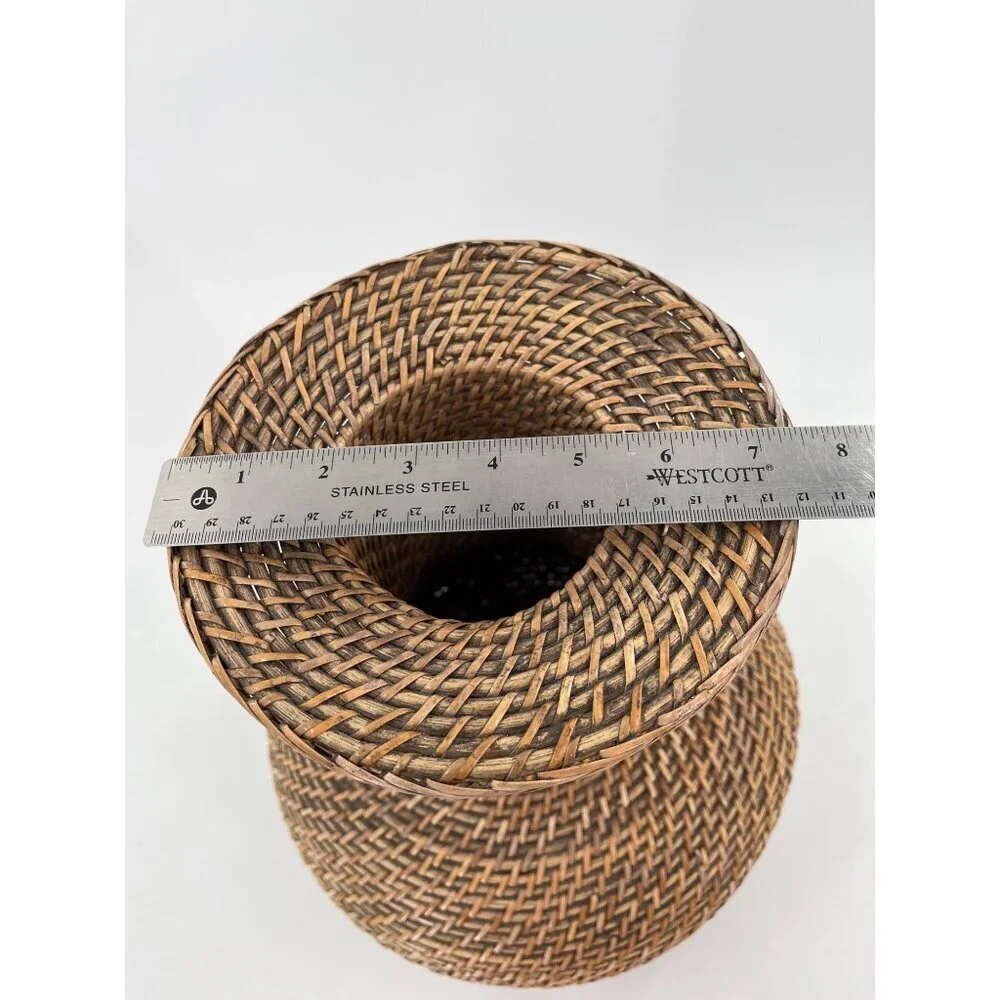 Handwoven Wicker Vase Decorative Accent Piece With Textured Weave & Wide Rim Des
